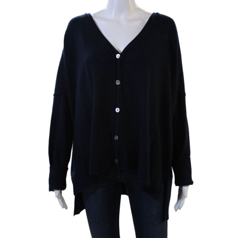 Maison De Papillon Unisex Cardigan Dark Blue V-Neck Button Long Sleeve Size L